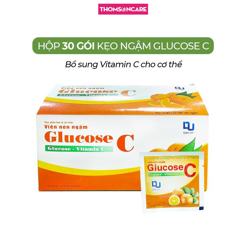 Hộp 30 GÓI kẹo ngậm GLUCOSE C bổ sung vitamin C cho cơ thể - Hộp 30 gói x 20 viên nén ngậm 