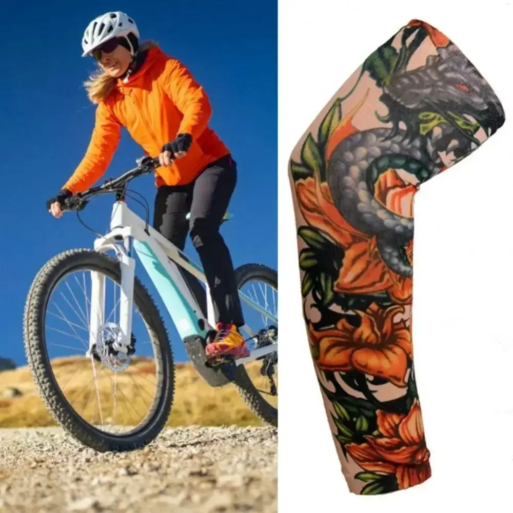 Flower Arm Pattern UV Protection Cycling Arm Sleeve Cycling Gloves Breathable Flower Arm Tattoo Sleeve Seamless Anti-UV Sun Protection Cover Men/Women