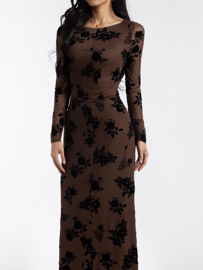 Product Introduction of Women's Plants Print Cross Tie Back Dress, Elegant Long Sleeve V Neck Dress for Party Holiday Wedding Guest, Ladies Spring & Fall Clothes 3