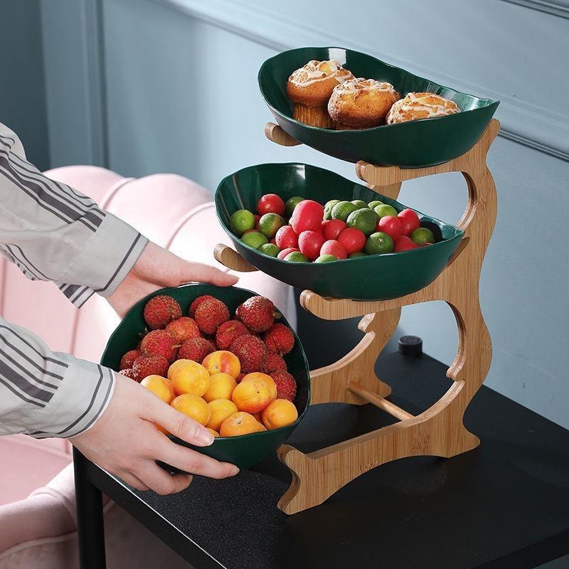 3 Tier Fruit Tray, 1 Count Dessert Plate with Bamboo Stand, Snack Serving Tray for Home Kitchen Party, Summer for Gift 3