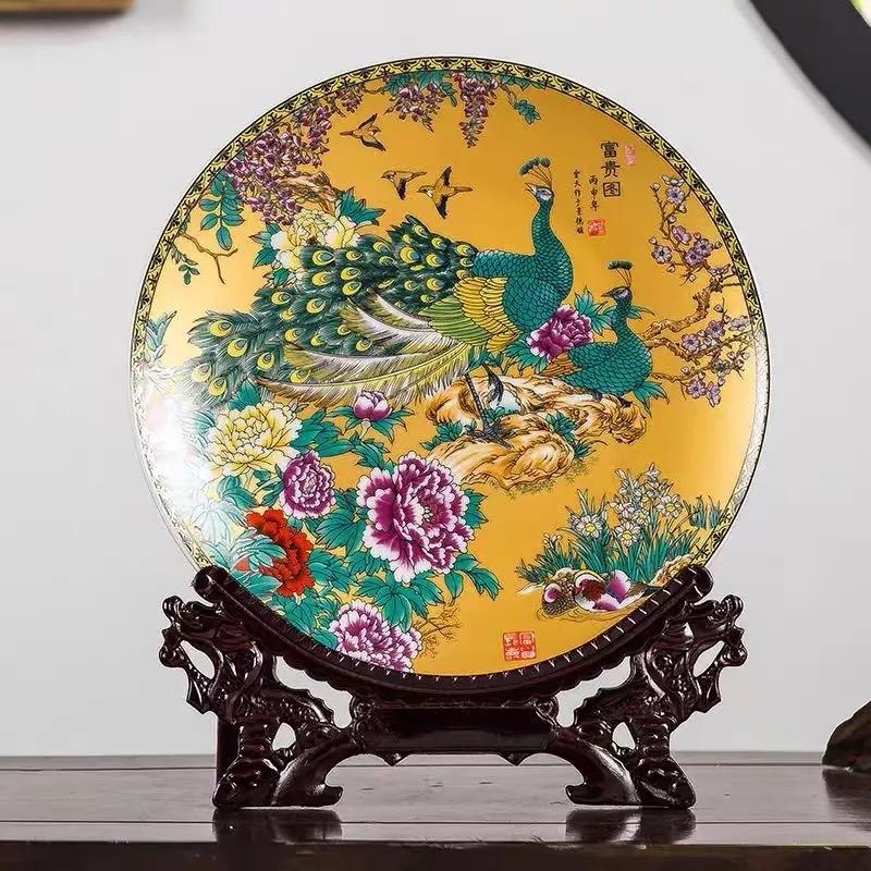 Bộ Lục Bình Gốm Sứ Phú Quý 2 Bình Kèm Đĩa Cả Đế Gỗ Cao 40CM Trang Trí Nhà Kệ Tủ Decor Phòng 7