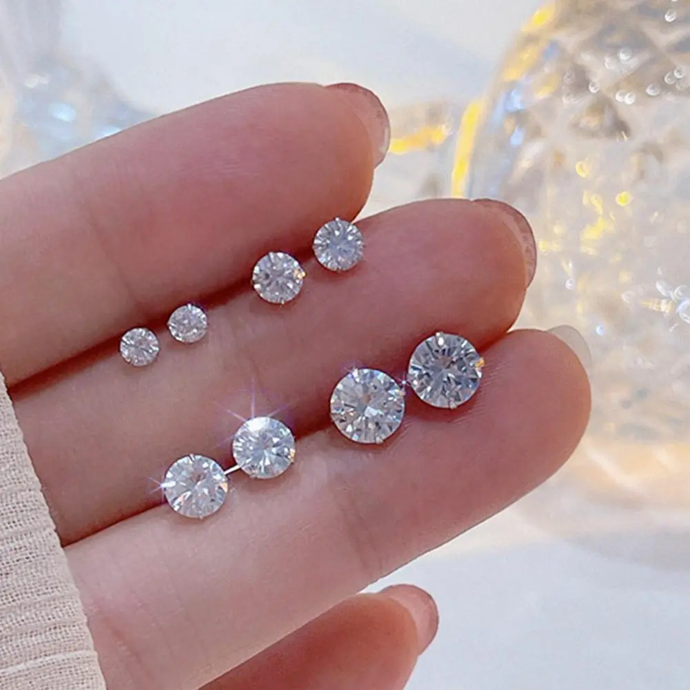 Bộ Bông Tai Đinh tán Zircon Hình Khối Màu Trắng, Phong Cách Tiệc Punk, Kích Thước Hỗn Hợp, Thích Hợp Cho Nam Và Nữ, 1 Bộ, N5H9