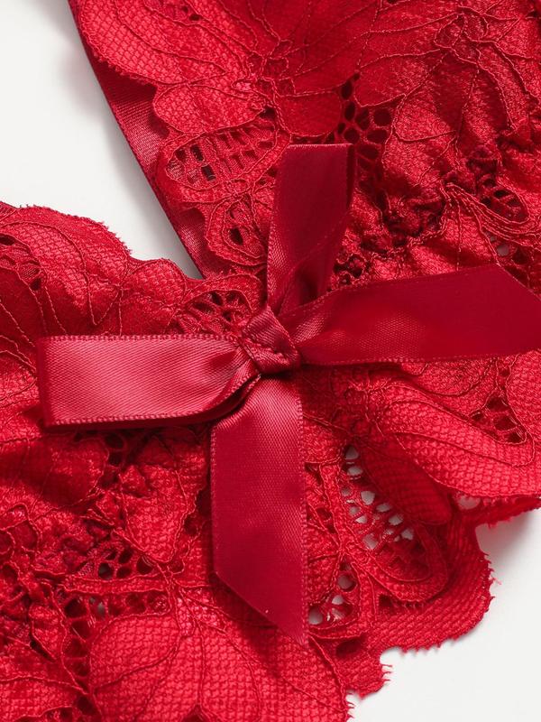 【Plus Size】 Bow Decor Lace Bra & Scallop Trim Brief Boxer Set, Naughty Lingerie, Push Up Lingerie & Sheer Panty, Underwear Set Super Push Up Bra, Festival Wear 2024, 2 Piece Set for Girls Women, Bralettes Top & Bottoms Set, Fall Clothes 8