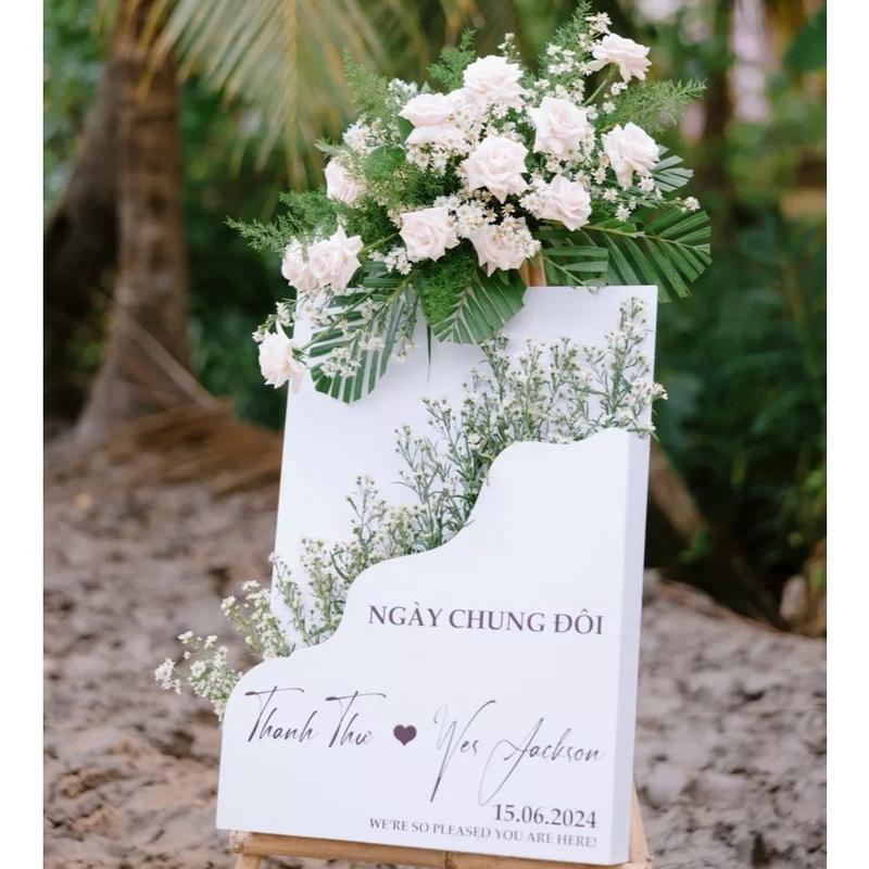Có IN chữ Theo Cầu - Bảng hộp welcome để cắm hoa + Bảng cưới, bảng chào, bảng đón khách để cổng cưới, trang trí 8