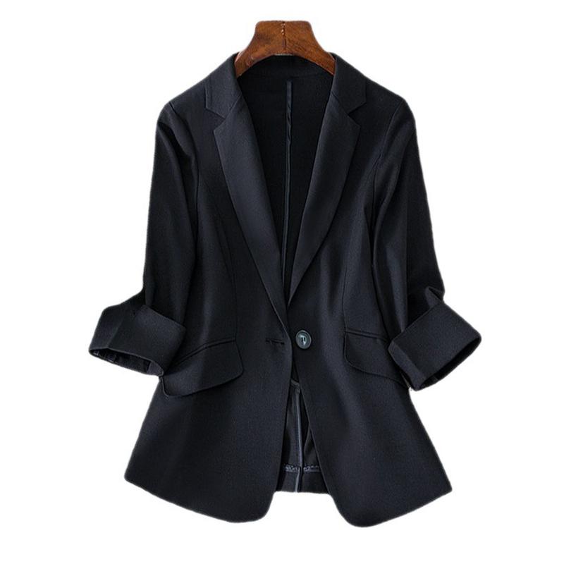 Áo Khoác Vest, Dành Cho Nữ, Màu Trơn Thẳng, Chống Nhăn, Ve Áo, Cổ Áo Có Mỏ Vịt, Áo Cardigan Một Hàng Cúc, Tay Áo Ba Phần Tư, Phong Cách OL, Thích Hợp Cho Chuyến Đi Công Tác Trang Trọng, Áo Khoác Nữ 4