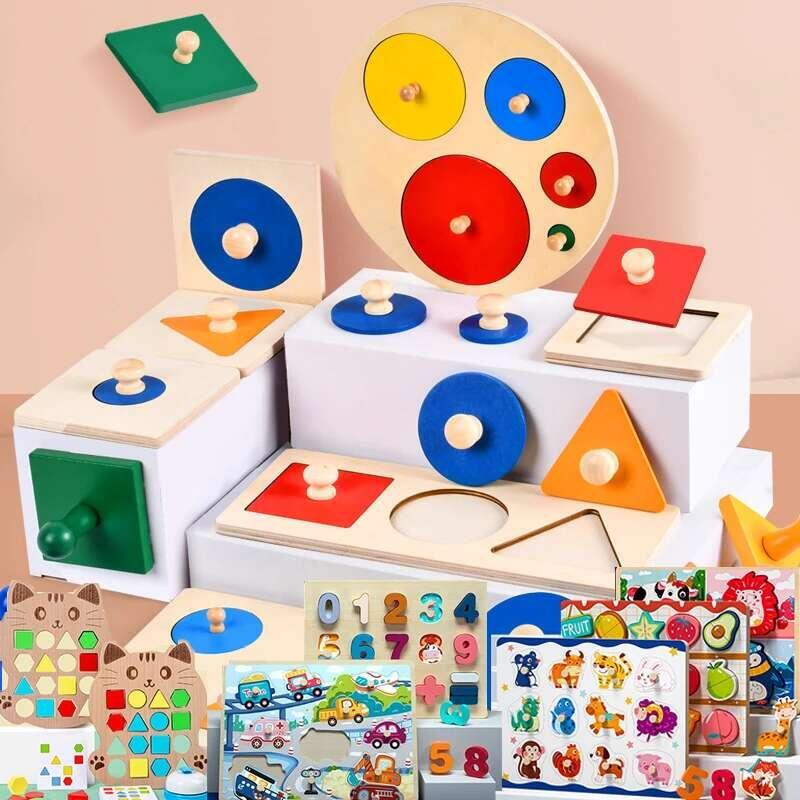 Wooden Montessori For Kids Children Geometric Shape Peg Puzzle ...