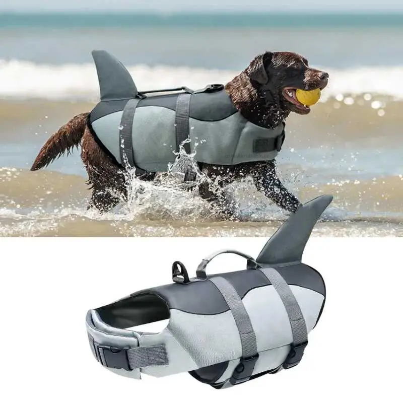 Large Jacket Life Vest Collar Harness Pet Dog Swimming Summer Swimwear Clothes Camouflage Shark Fuia