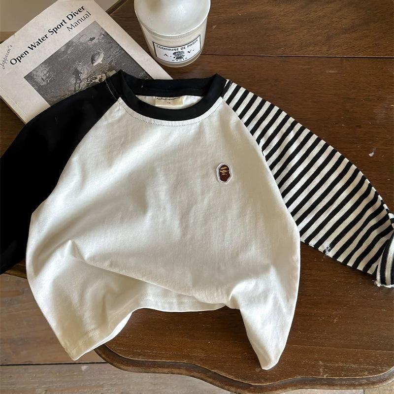 Áo Thun Bé Trai Và Bé Gái, Chất Liệu Cotton, Dài Tay, Thêu Và Khâu, Thiết Kế Sọc, Dễ Phối Đồ, Thích Hợp Cho Quần Áo Trẻ Nhỏ, Áo Lớp Nền, Lý Tưởng Cho Mùa Xuân Và Mùa Thu, Phong Cách 2024 5