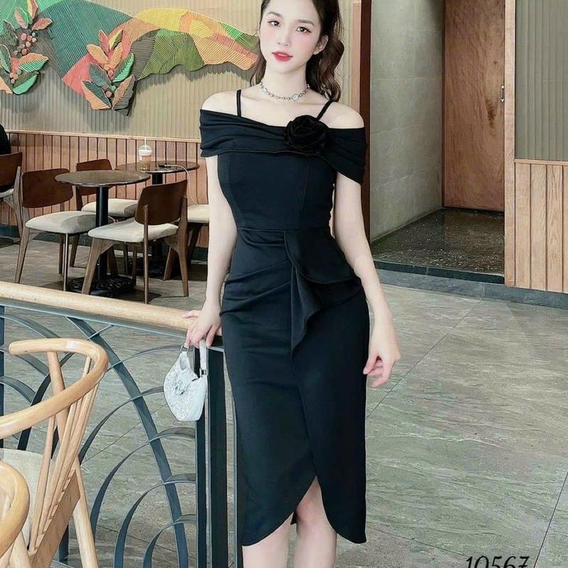 Đầm váy nữ dự tiệc ôm body trễ vai cách điệu hoa ngực trắng đỏ đen gợi cảm Women Kem Dress Tre Voi Nhung váy thường mặc váy tiệc
