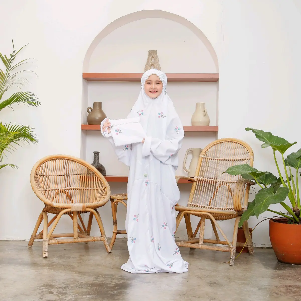 Mukena Terusan bordir ANAK 100 bunga Tasik Katun Muslim