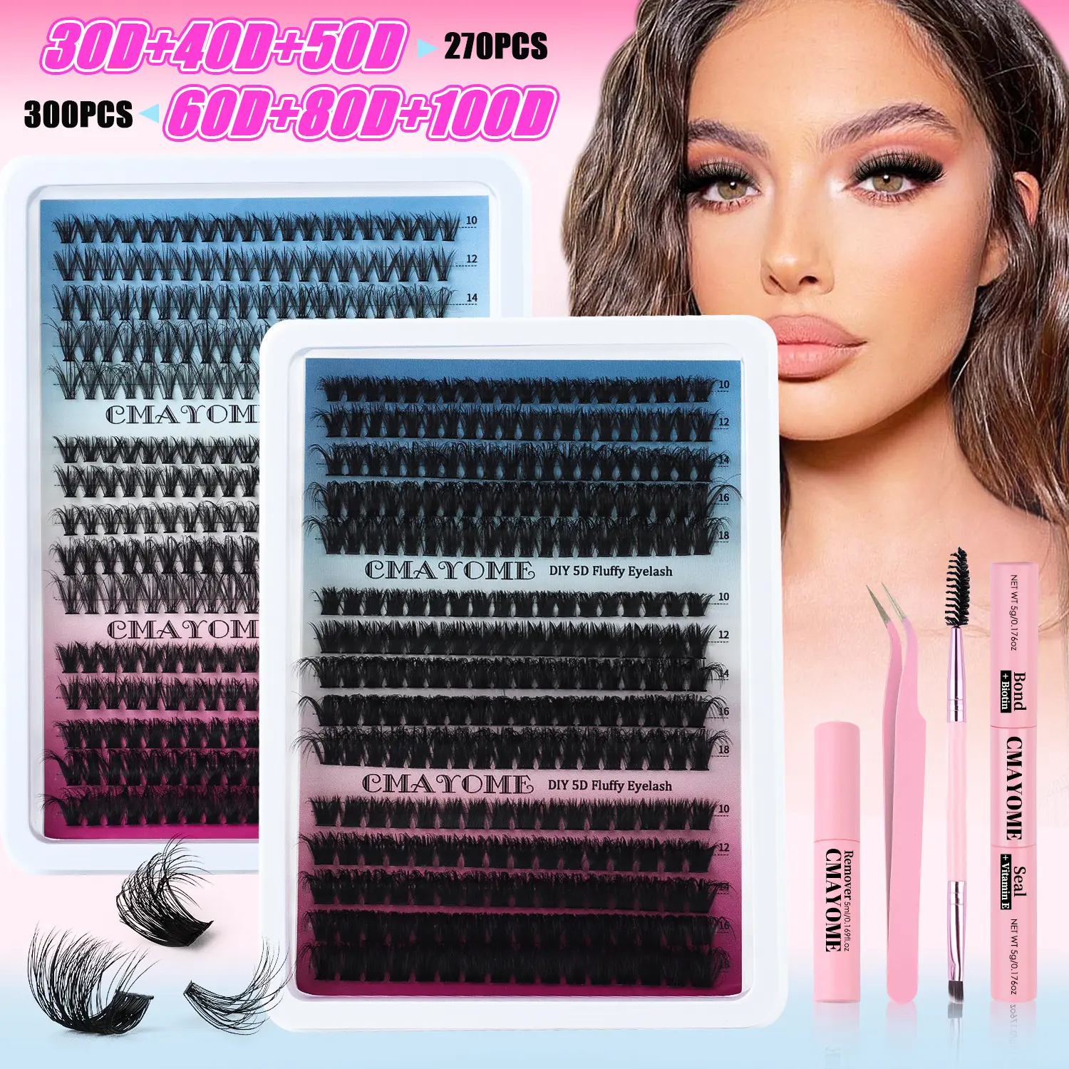 DIY False Eyelashes 300 Clusters Large Capacity D Qu Individual False Eyelash Assortment Pack Thick Curl Messy Fried Hair Eyelash