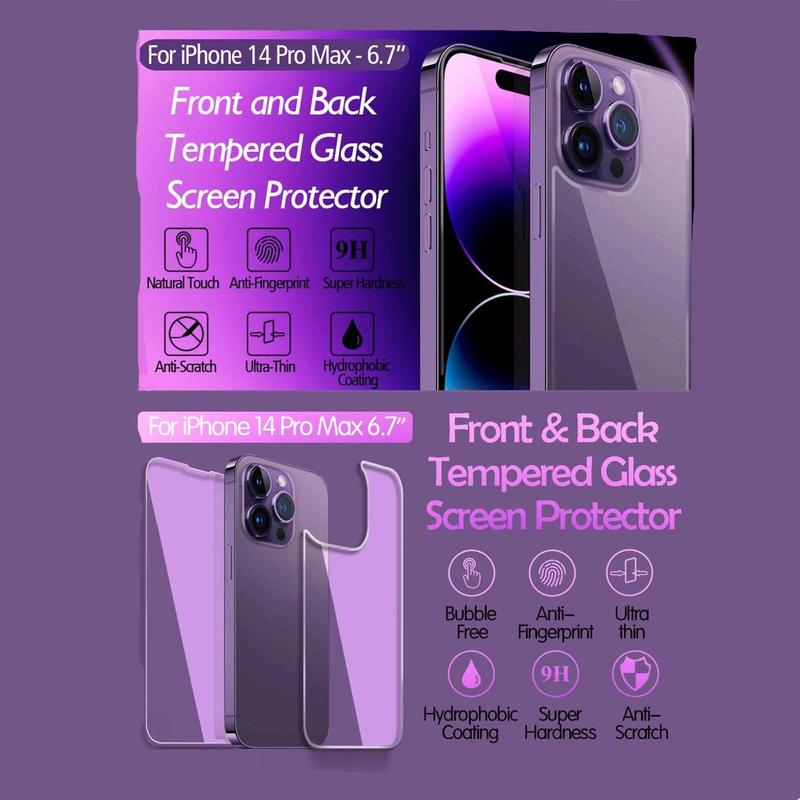Full Coverage Phone Screen Protector, 2 Counts Screen Protector, HD Clear Phone Screen Protective Film & Back Screen Protector, Phone Accessories for iPhone 15 Pro Max 3