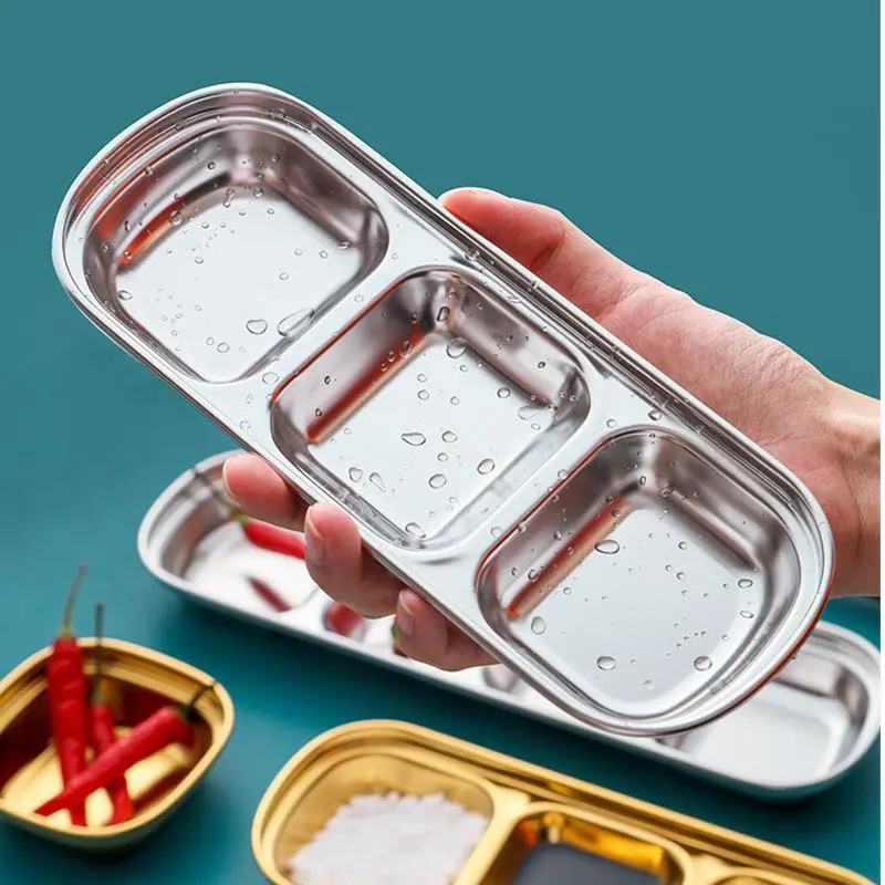 Khay Đựng Nước Chấm 2/3 Ngăn Bằng Thép Không Gỉ 5
