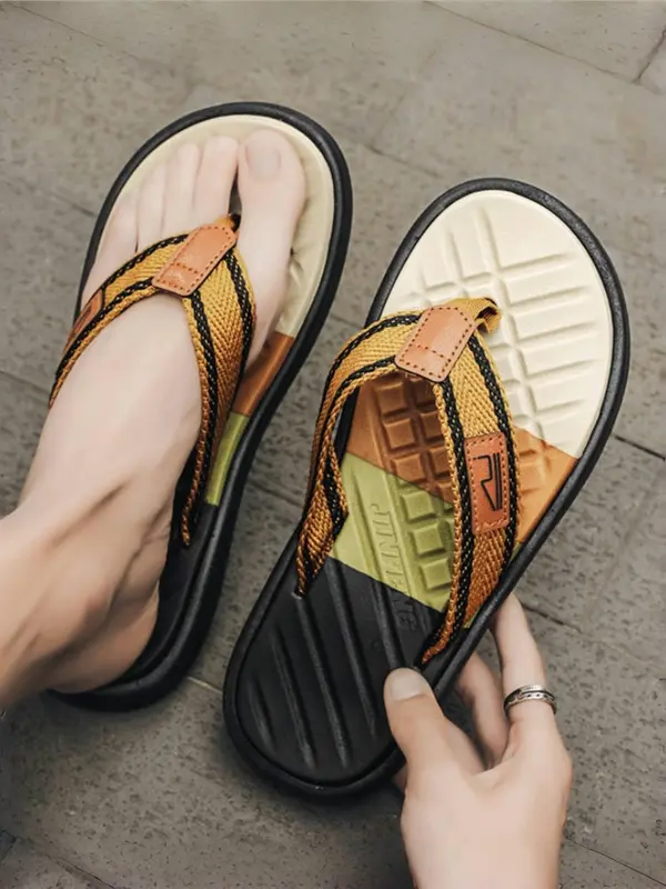 Unisex Trendy Color-block Flip-flops, Casual Comfortable Non-slip Slides for Beach & Casual Outings, Fashionable Slippers for Indoor & Outdoor Wear 2