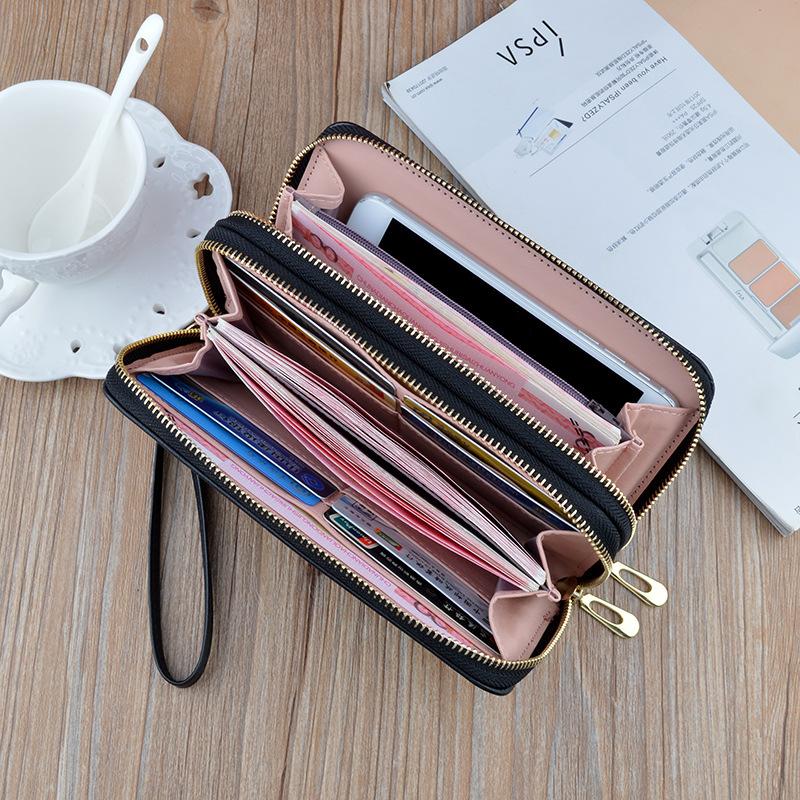 DOMPET WANITA 2 RESLETING PANJANG KULIT CROCO PREMIUM HITAM BELGIAN WA332B5 PESTA KOREA TALI PENDEK KARTU KEKINIAN REMAJA MURAH 2