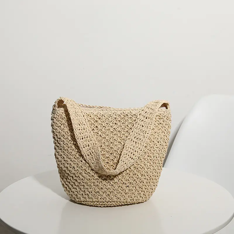 Factory Direct Sales Korean Style Hand-Woven Bag Woven Bag Bag Fashion Straw Bag Woven Bag Bucket Bag Seaside Vacation Beach Bag 1