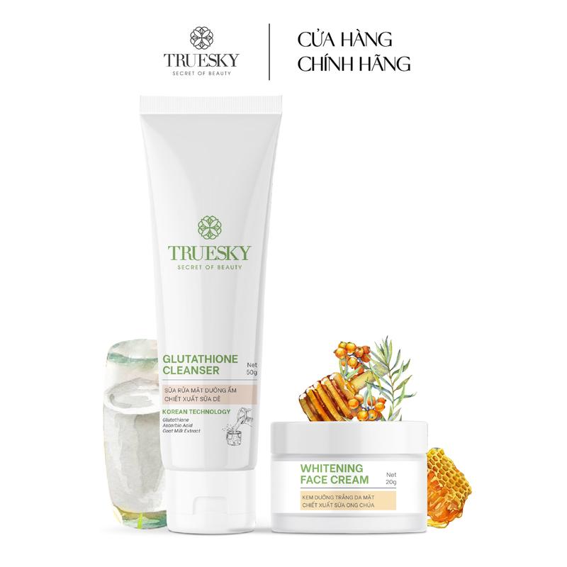 Bộ sản phẩm dưỡng trắng da mặt Truesky gồm 1 kem dưỡng trắng da mặt 20g + 1 sữa rửa mặt dưỡng ẩm 50g