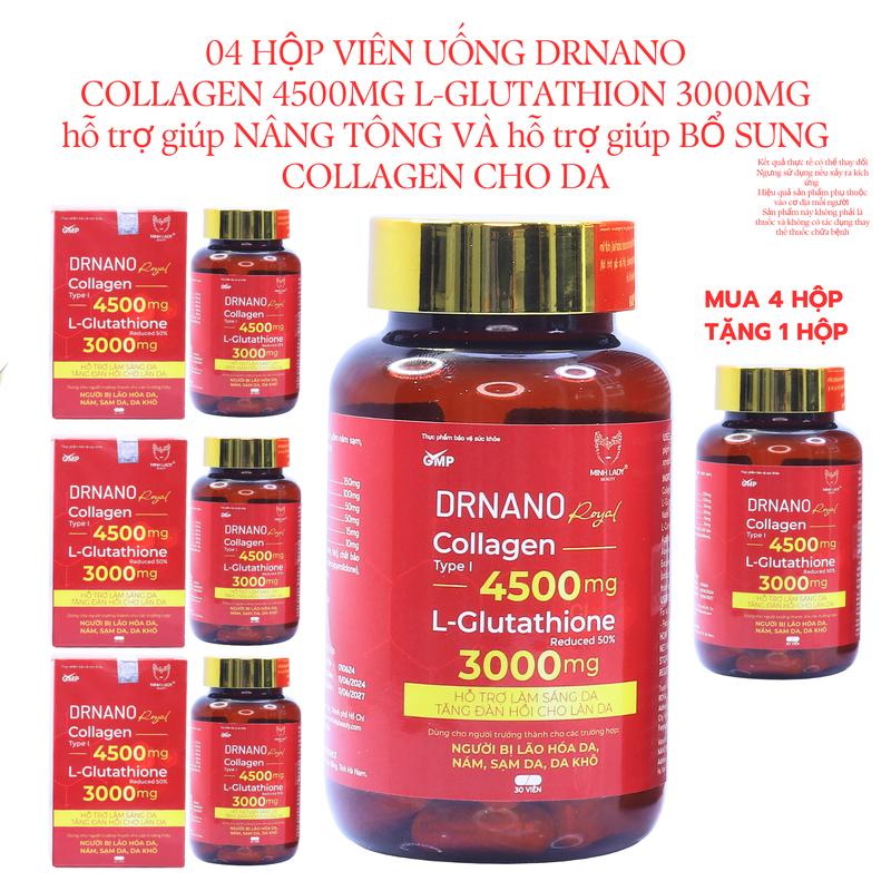 04 HỘP TẶNG 1 HỘP VIÊN UỐNG DR.NANO MINH LADY HỖ TRỢ GIÚP NÂNG TÔNG VÀ HỖ TRỢ GIÚP BỔ SUNG COLLAGEN CHO DA 30 Viên nang