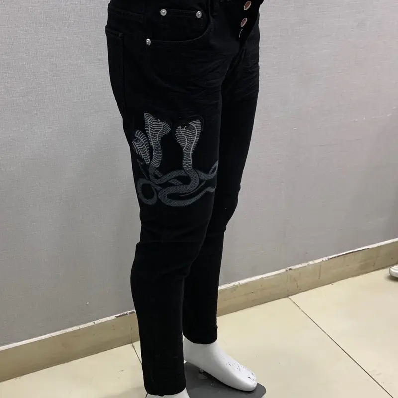 Quần thêu tam thái tử không rách phom aimi bó sát có co giãn Menswear Pants Menswear  Ôm gọn  Jean 1