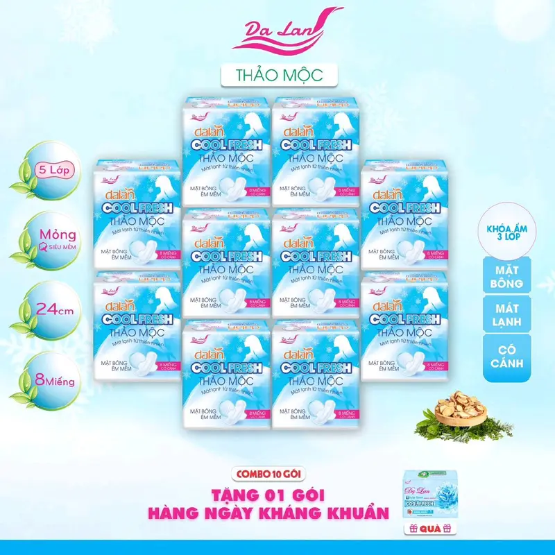 COMBO MÁT LẠNH 16 gói TẶNG 2 gói BVS DẠ LAN bất kỳ (10 gói ban ngày dài 24cm+ 6 gói hàng ngày dài 16cm) Tampon Nữ. BĂNG VỆ SINH DẠ LAN MÁT LẠNH MUA 16 GÓI TẶNG 2 GÓI BẤT KỲ 5