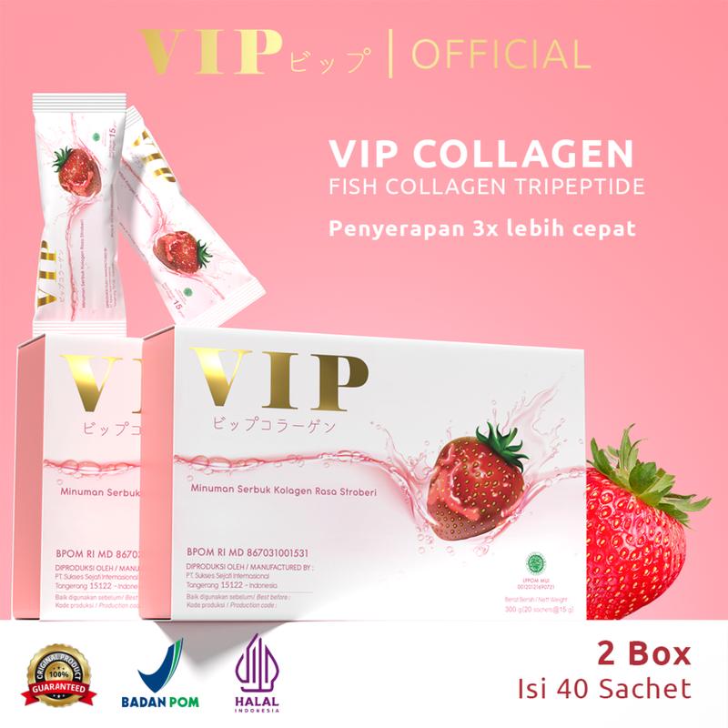 VIP Collagen Premium 2 BOX isi 40 Sachet | Minuman Kolagen Untuk Kulit, Kuku, & Rambut | Dengan fish collagen untuk mencerahkan | BPOM & HALAL 1
