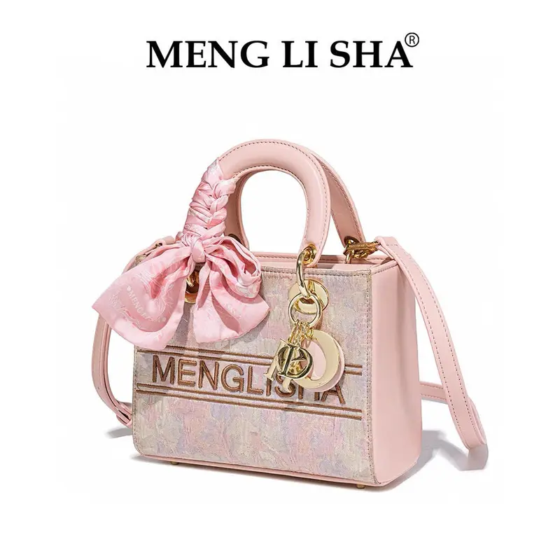 5877#-K1 Túi Xách Nữ MENG LI SA Dáng Cốp Vuông Kèm Khăn Lụa Sang Trọng Họa Tiết Hoa Lá Thời Thượng, Trang Nhã. Đeo Vai, Đeo Chéo. Dễ Phối Đồ. Màu Hồng 2