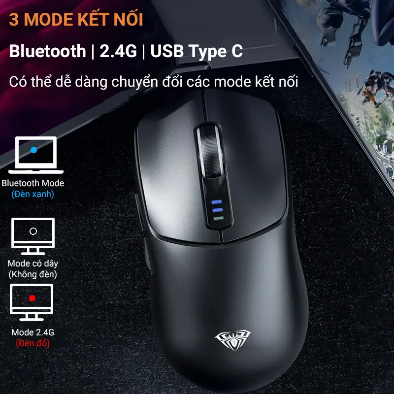 [AULA] Chuột gaming AULA SC580 - 3 Mode kết nối - max 10,000 DPI - Có app cài đặt macro - Trọng lượng 81 gr pin 500 mAh - Bh 12 T | BigBuy360 - bigbuy360.vn