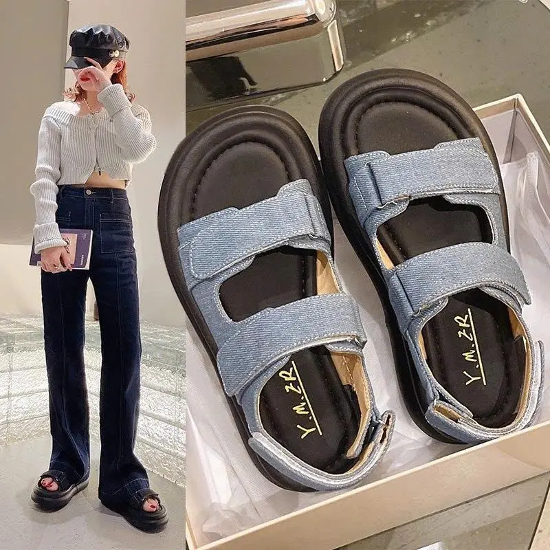 ( Hàng QC) Dép quai hậu nữ vải bò -Dép sandal nữ quai dán màu xanh da bò MSP 326-1 DéP Shoes