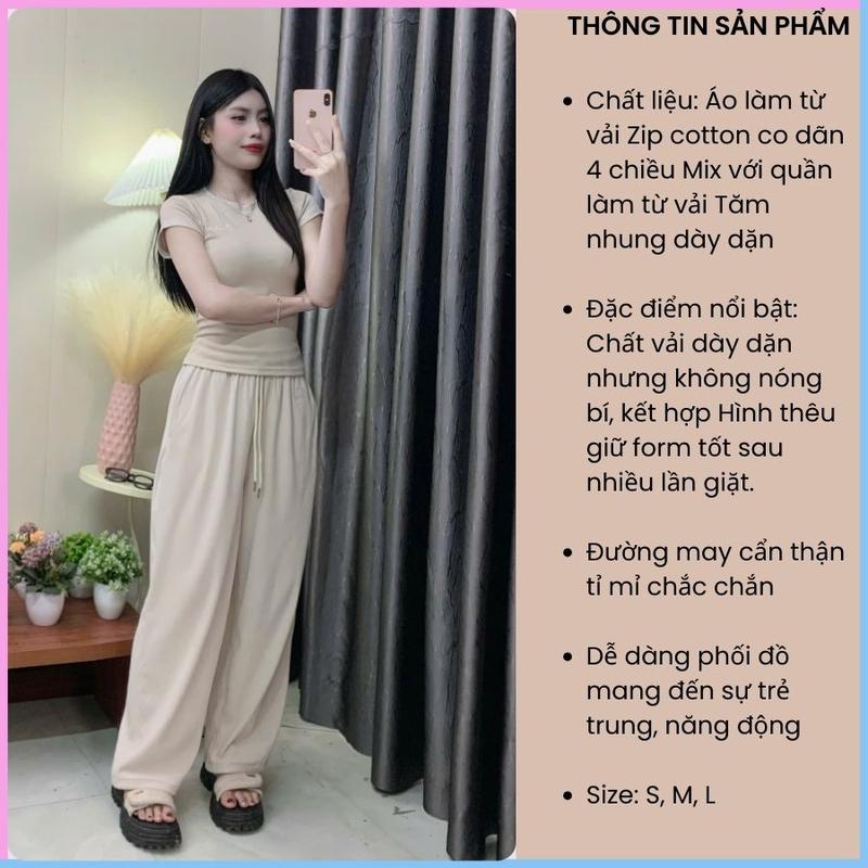Sét đồ thể thao nữ Vuvy thêu nổi Áo chất zipcotton co dãn 4 chiều mix quần tăm nhung dày dặn SET92 3