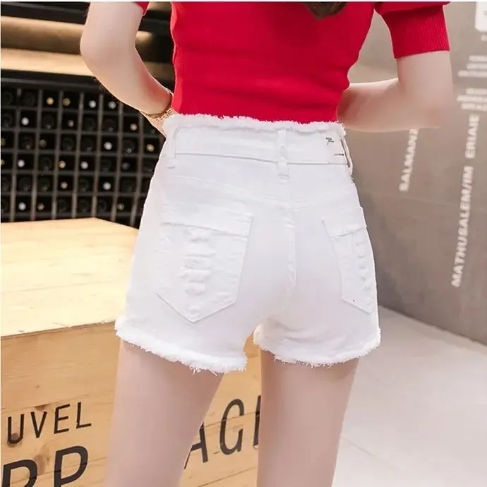 Quần Short Denim Co Giãn, Màu Đen Và Trắng, Phong Cách Hàn Quốc, Cạp Cao, Ôm Sát, Quần Short Bó Sát, Quần Hot Mặc Trong Biến Mất, Dành Cho Nữ, Mặc Mùa Hè