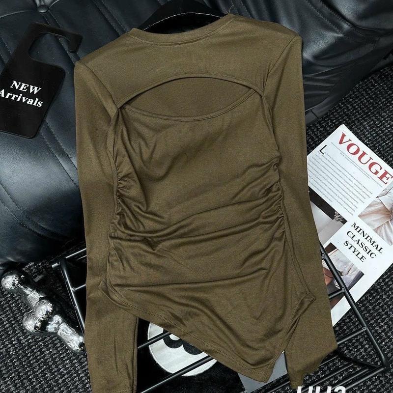 Áo tay dài khoét ngực . vạt chéo . Tay dài chất tăm lạnh( bigsize ;40-90)  Cổ tròn Thông thường Ôm gọn Nữ Women Top