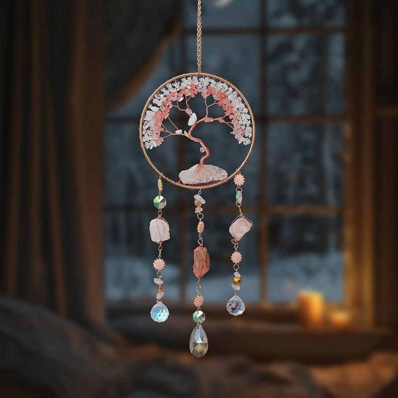 Crystal Dream Catcher, 1 Count Shinny Tree Of Life Design Hanging Decor, Hanging Ornament for Home Living Room Bedroom Hotel Coffee Shop 2