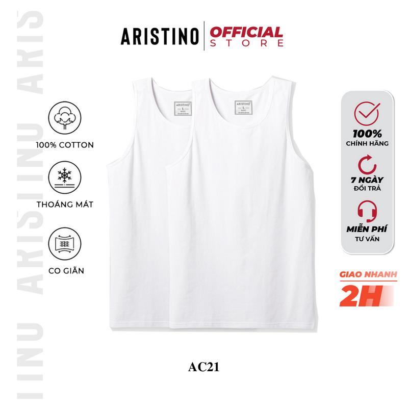 Áo thun ba lỗ nam ARISTINO AC21 áo tanktop sát nách trắng kiểu lót trơn 100% cotton thoáng mát thấm hút co giãn tốt