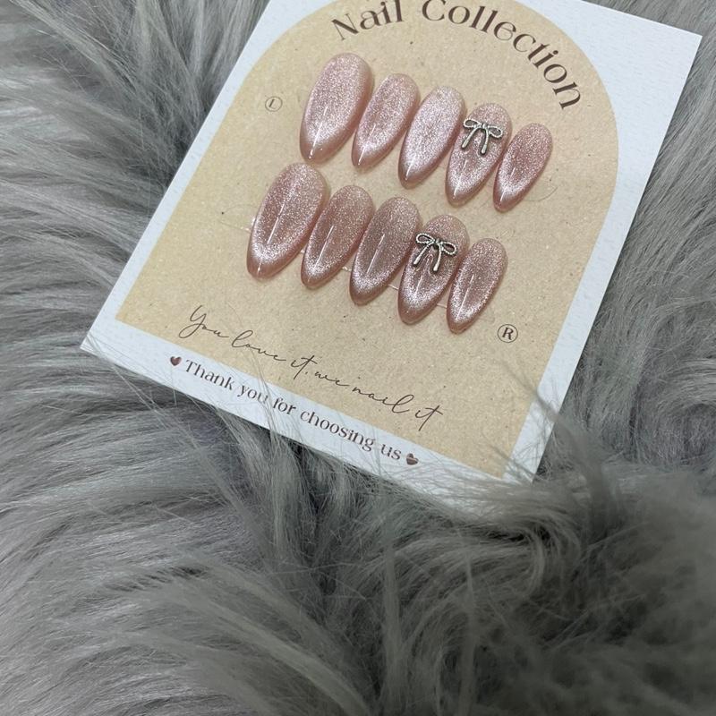 (T10)bộ móng tay mắt mèo kim cương gắn charm nơ kèm phụ kiện gắn móng