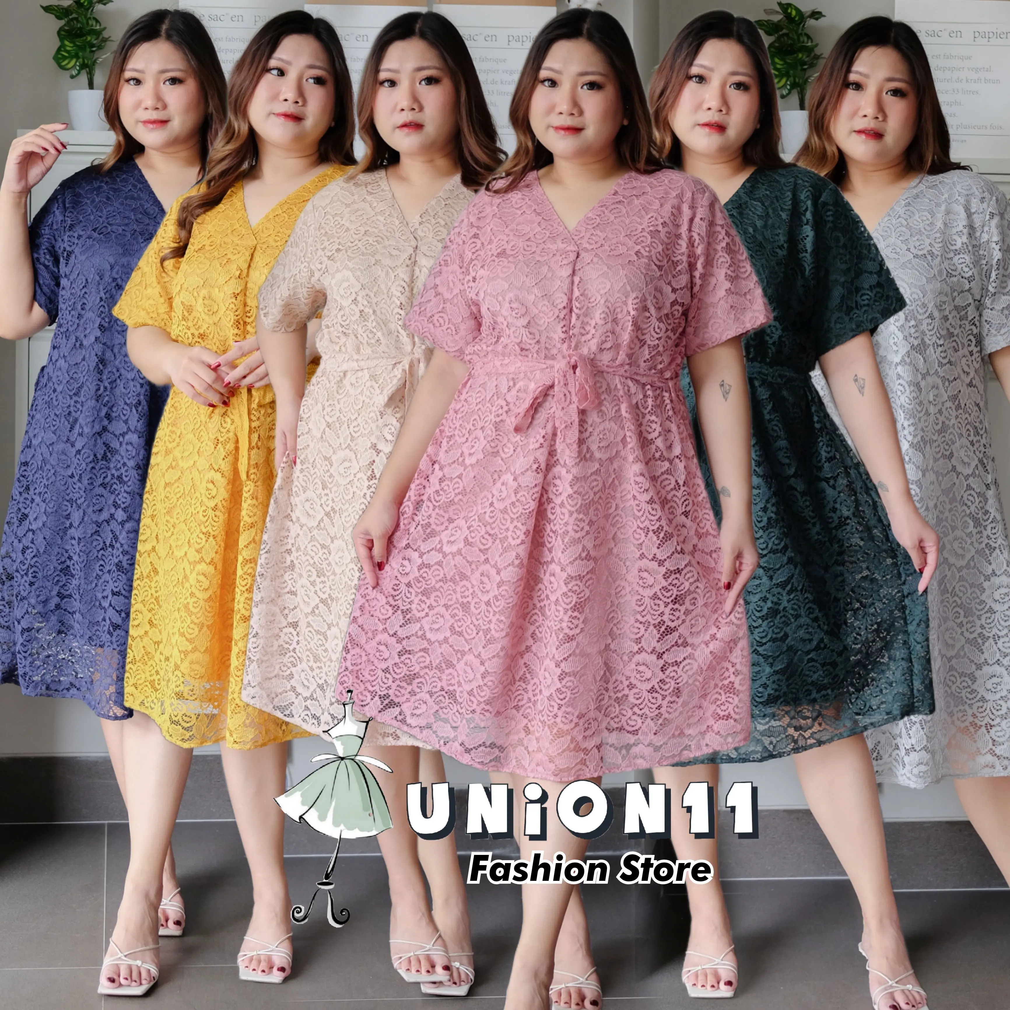 Union11 - Dress Brukat Jumbo Ld 126 Cm / Gaun Casual Wanita Big Size Xxxl / Baju Pesta Simple Muat Bb 90Kg Famosa