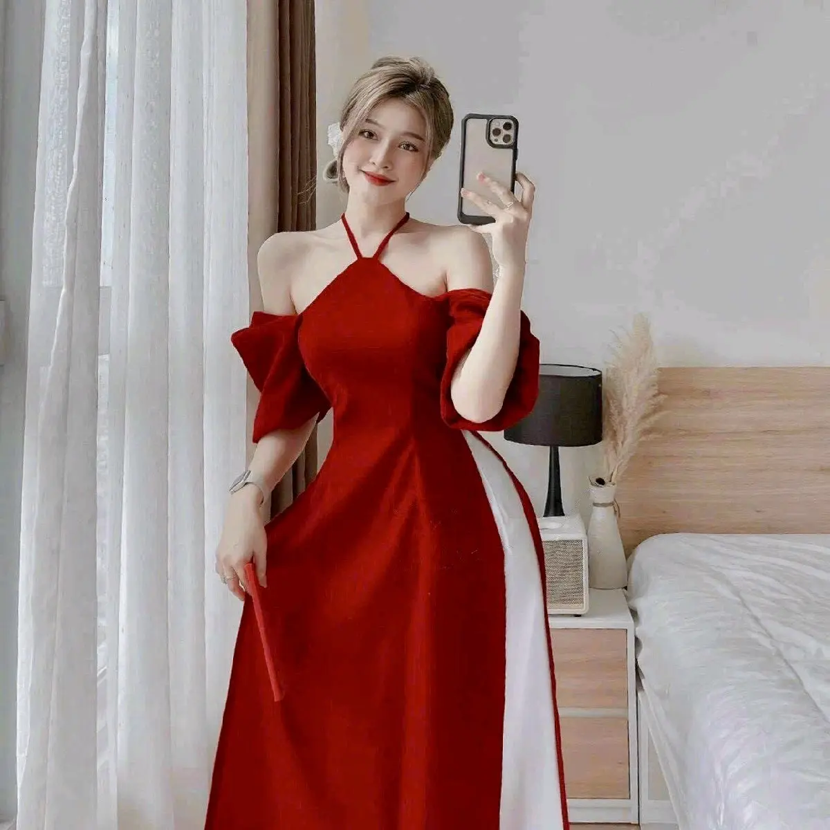 2Q328 Set Áo dài cách tân cổ yếm và quần dài (60kg đổ lại)