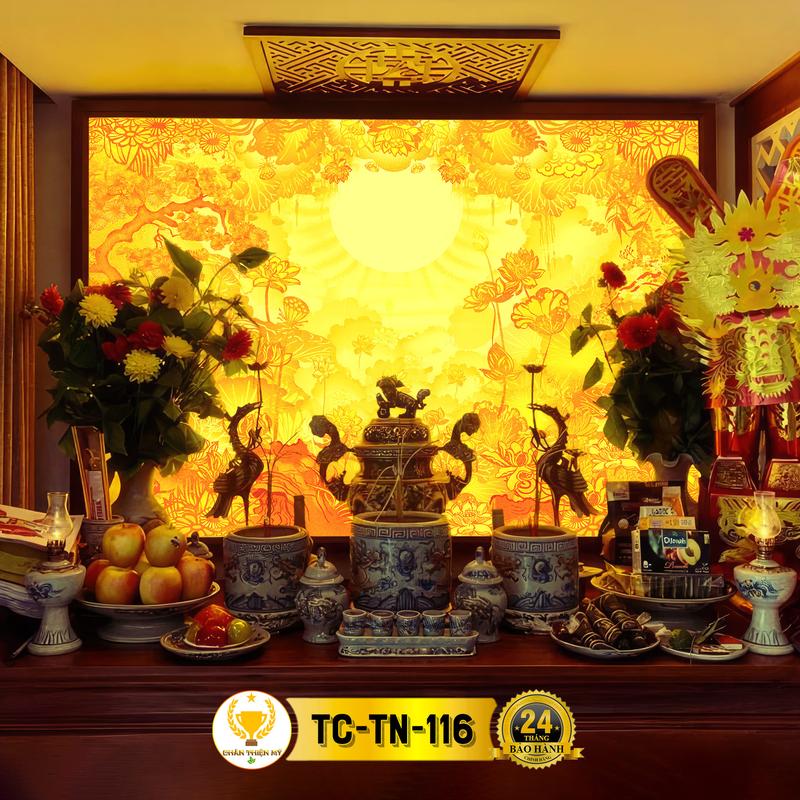 Tranh Trúc Chỉ In Ngang Có Đèn CHÂN THIỆN MỸ, Dùng Trang Trí Bàn Thờ Phật, Gia Tiên, Treo Phòng Thờ CTC-TN-09 Decor