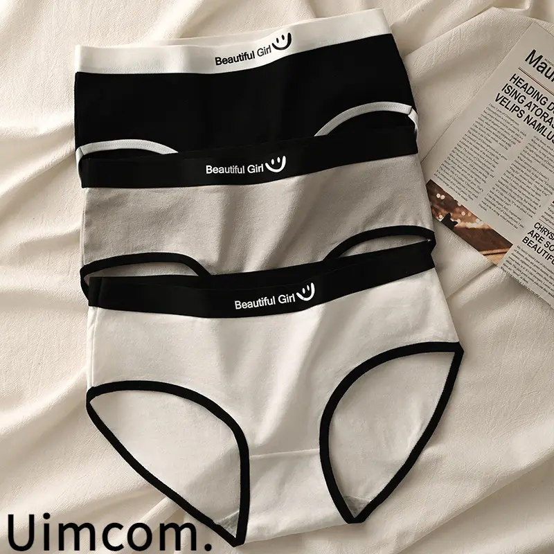 Women's Breathable Double-Layer Crotch Underwear, Color-Block Letter Patchwork Mid-Waist Triangle Panties for Girls