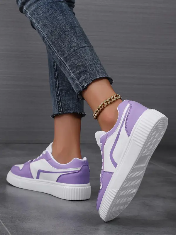 Women's Fashionable Patchwork Lace Up Low Top Sneakers, Casual Comfortable Breathable Sports Running Shoes, All-match Basic Shoes for Daily Wear 1