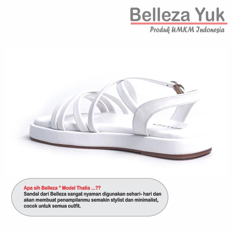 BELLEZA YUK - Sandal Wanita Tali BELEZA THALIA Sendal Cewek Pergi Flat Sol Tinggi Kekinian Warna Putih WHITE Terbaru Shoes ORI Original Mall Official Store 2