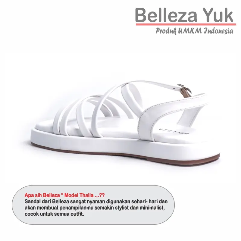BELLEZA YUK - Sandal Wanita Tali BELEZA THALIA Sendal Cewek Pergi Flat Sol Tinggi Kekinian Warna Putih WHITE Terbaru Shoes ORI Original Mall Official Store 1