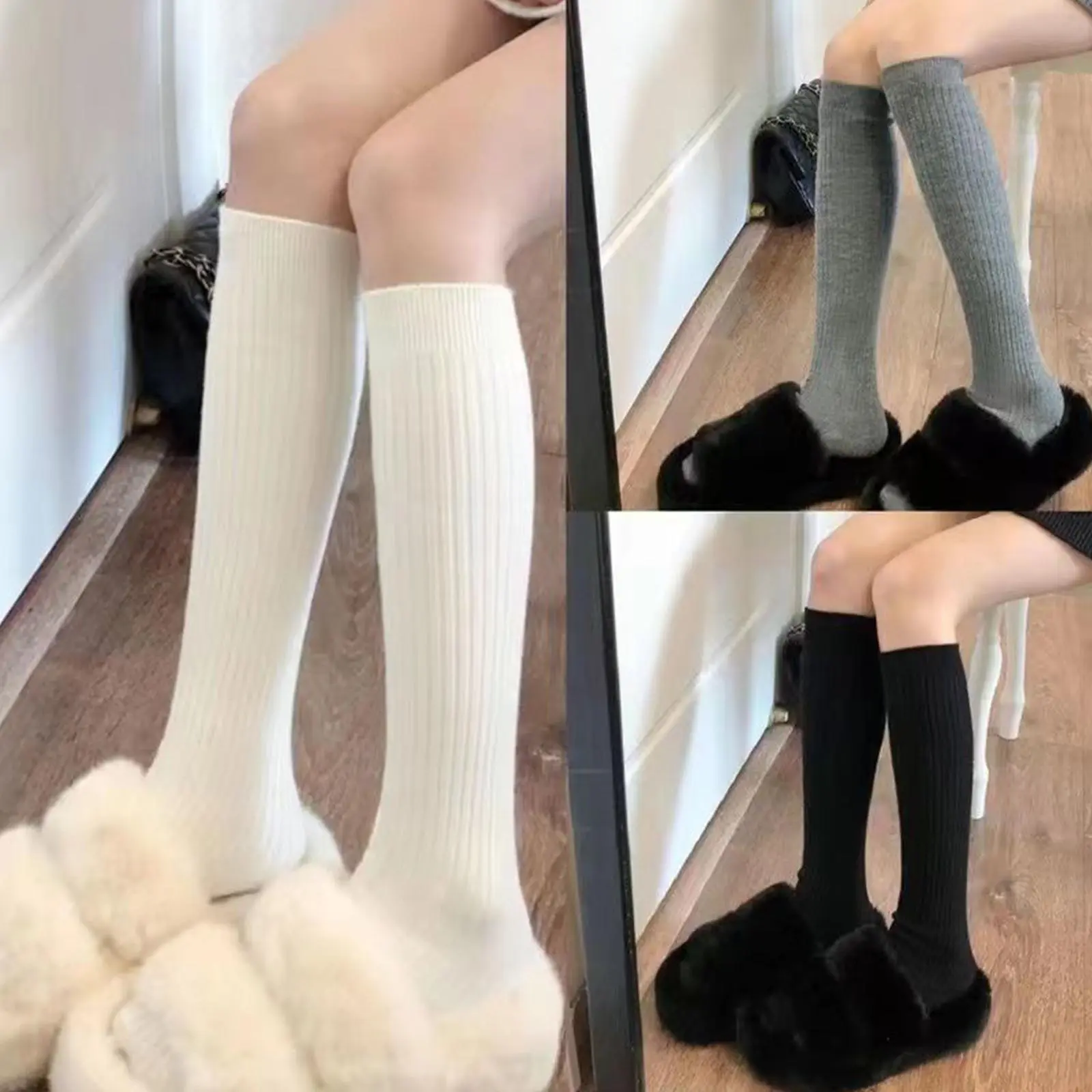 Women's Autumn Winter Hold-up Stockings Solid Color Long Knit Stockings Knee High Socks