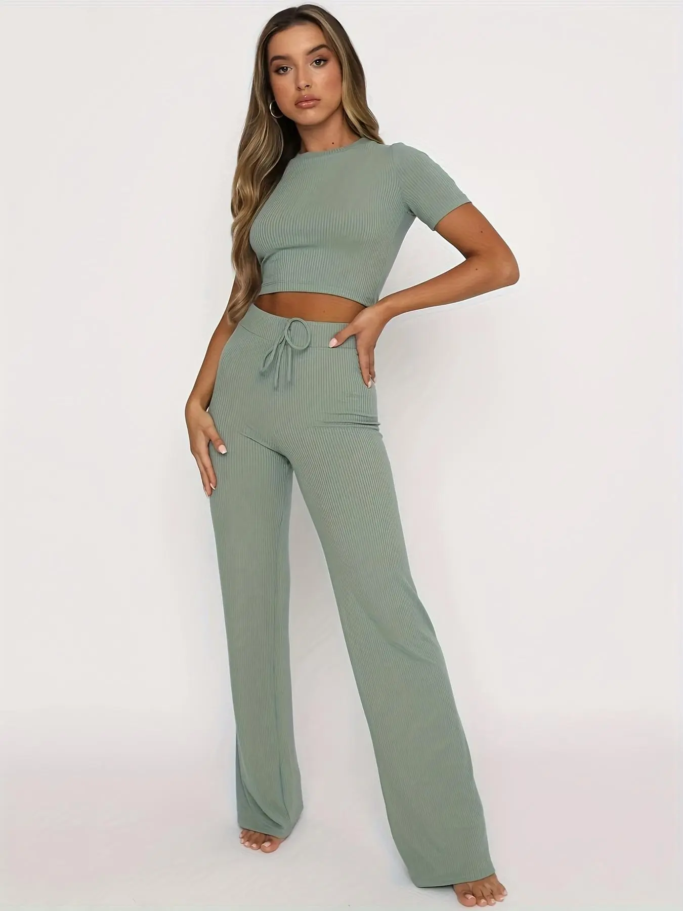 Two-piece Set Women's Solid   Tee &   Pants, Casual Round Neck Short Sleeve T-shirt & Trousers for Daily Wear, Ladies Summer Clothes