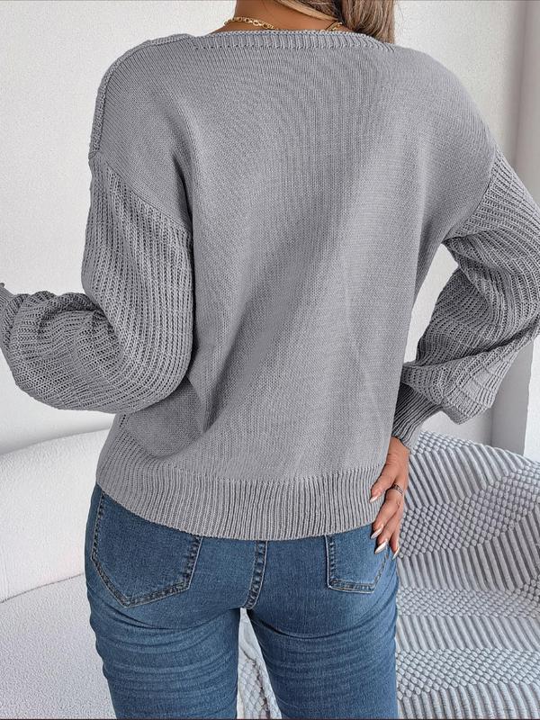 Women's Plain Textured Square Neck Drop Shoulder Sweater, Fashion Casual Long Sleeve Jumper for Daily Outdoor Wear, Women's Knit Top for Spring & Fall 5