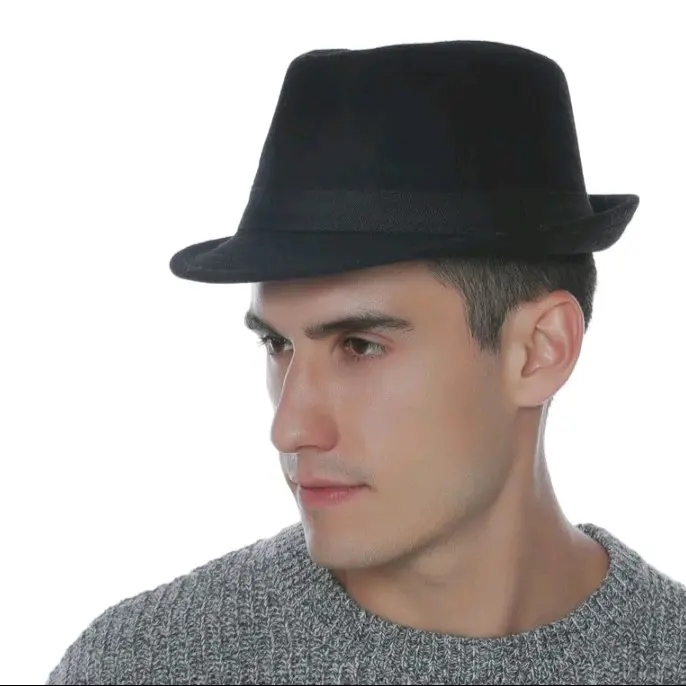 topi fedora pria topi pantai laken jazz import hitam