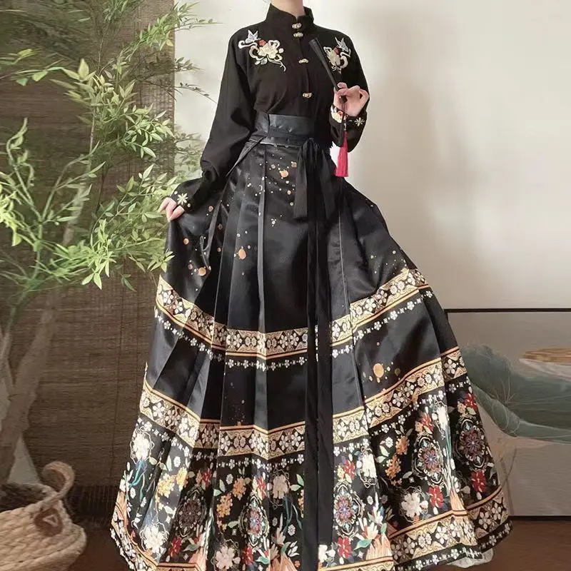 Traditional Chinese Costume Horse Face Skirt Set Original Hanfu Female Long-sleeve Long Skirt Hanfu Two Piece Set Women Dress Womenswear Clothing
