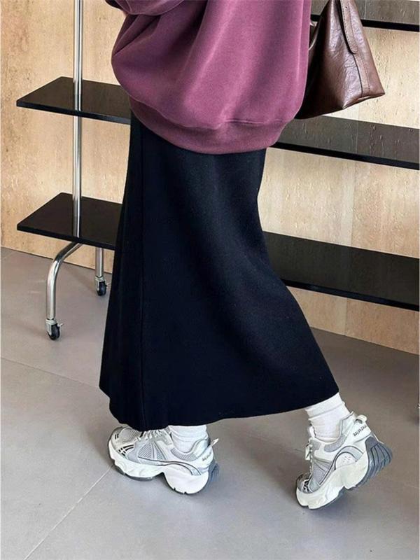 DEAL MỞ BÁN Váy Dài Form Chữ A Xẻ Sau Chất Len Dệt Kim Màu Trơn Đen Trắng Xám BIGSIZE Basic Mặc Thu Đông TA-525 Nữ Women