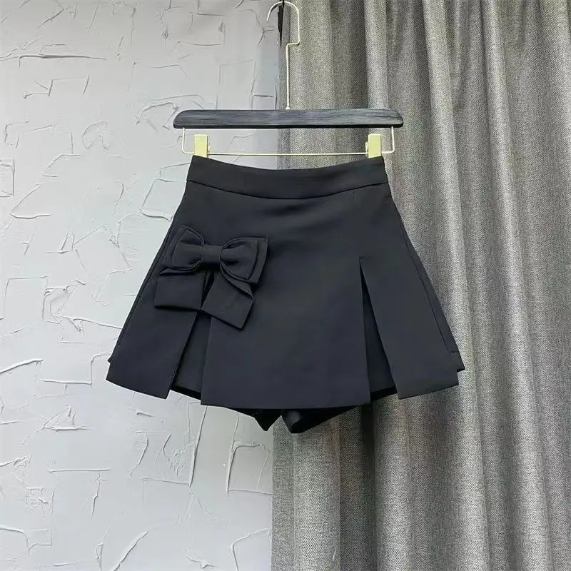 Chân Váy Quần Âu Màu Đen Cạp Cao Thiết Kế Xẻ Tà Thanh Lịch Phong Cách OL, Chân Váy Ngắn Chữ A Mỏng, Thời Trang, Hàng Mới Về Mùa Hè 2024