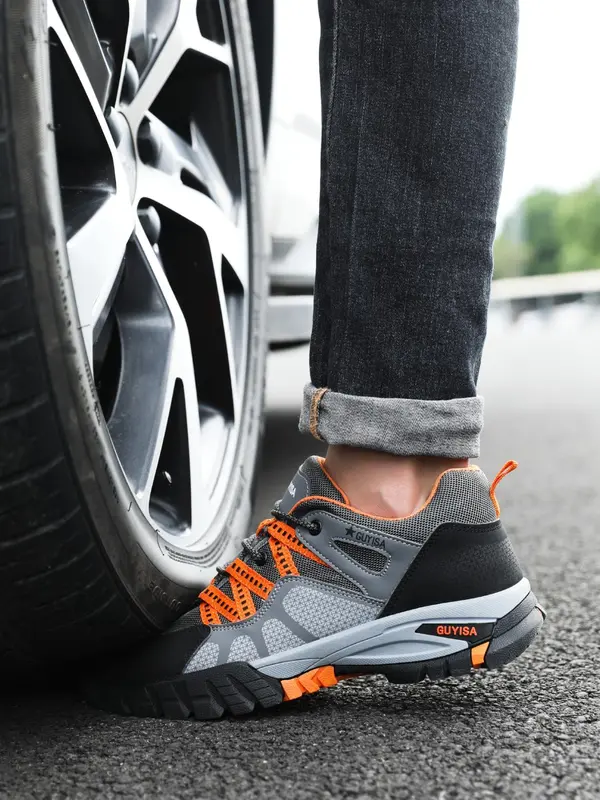 Men's Casual Colorblock Lace Up Low Top Safety Shoes, Breathable Lightweight Anti-spur Anti-crush Casual Safety Shoes, Work & Safety Footwear for Men 5