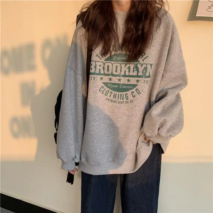 Korean loose plus size round neck sweatshirt, men's and women's autumn and winter casual fashion jacket, hooded top